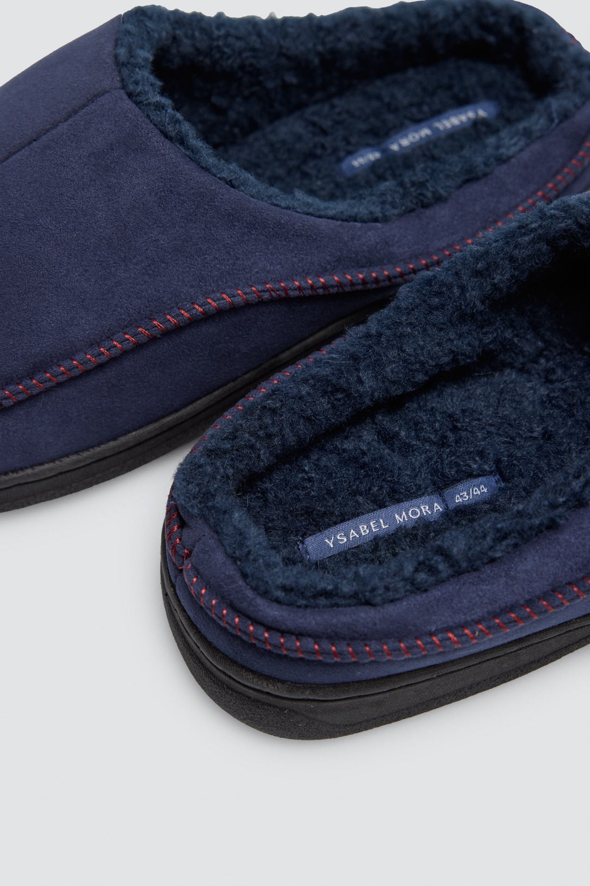 Men's navy suede-effect house slippers with faux-fur lining