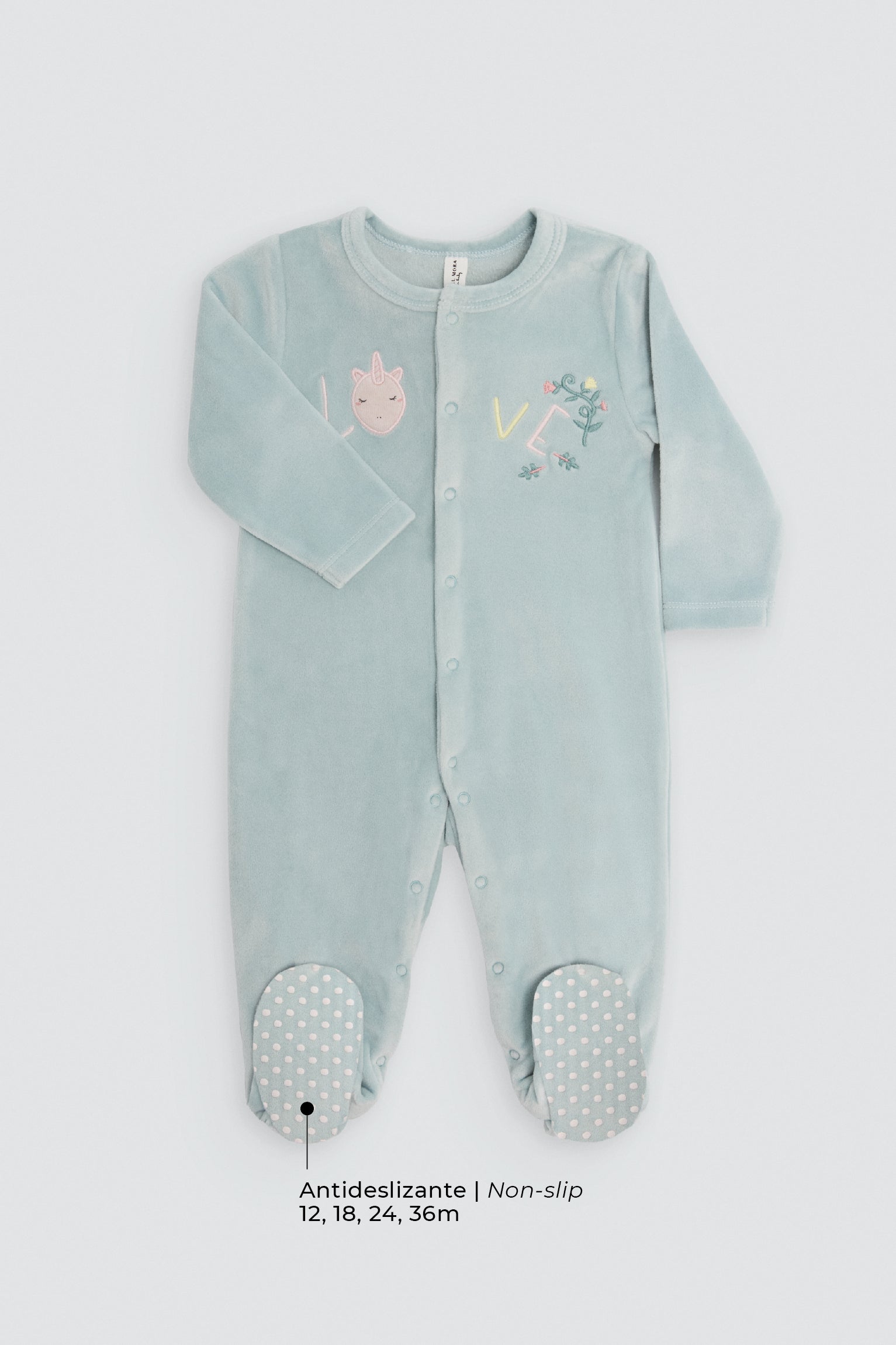 Baby velvet sleepsuit with embroidered Love details