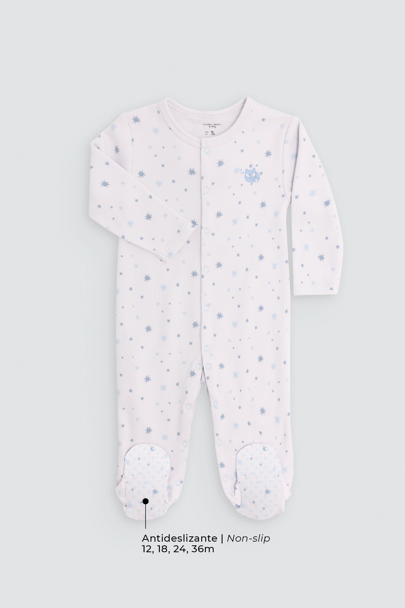 Baby long-sleeve sleepsuit with embroidered detail and star print