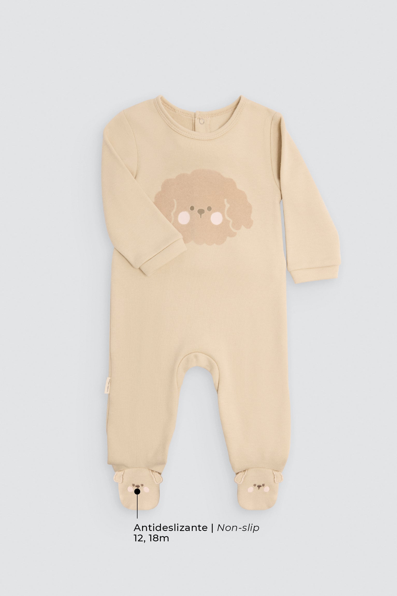 Baby long-sleeve sleepsuit with 3D ear details and dog print