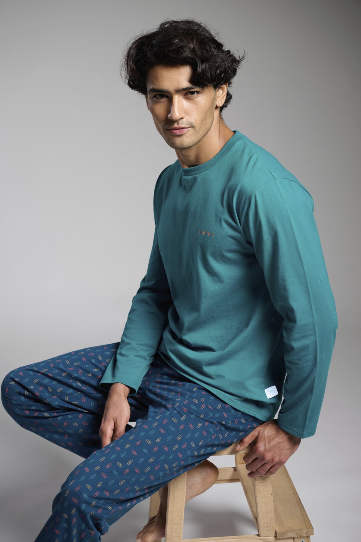 Men's long cotton paperclip-print pyjamas