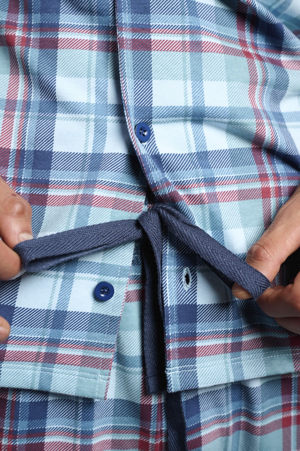 Men's long checked cotton shirt-style pyjamas
