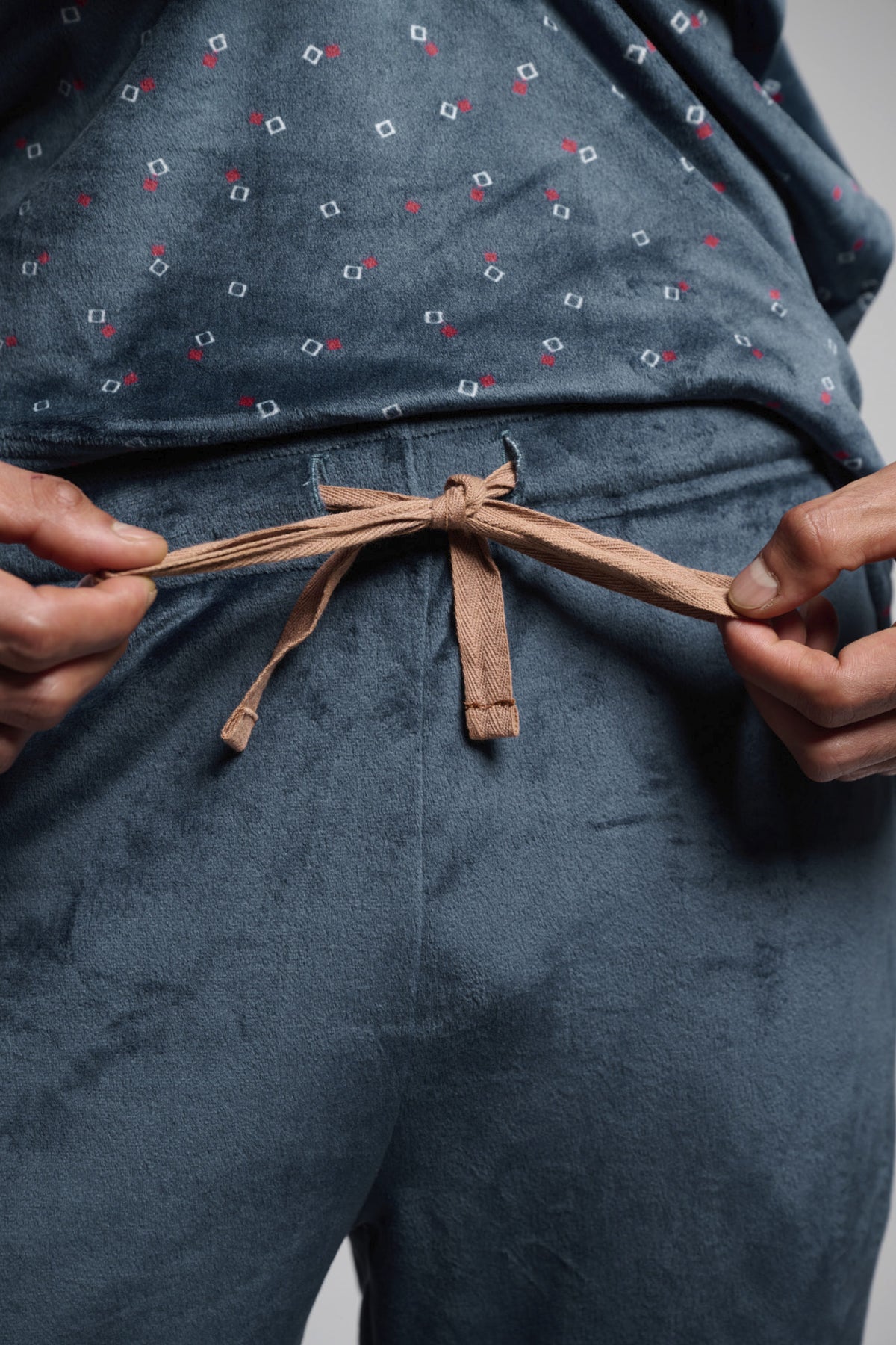 Men's long velvet square-print pyjamas