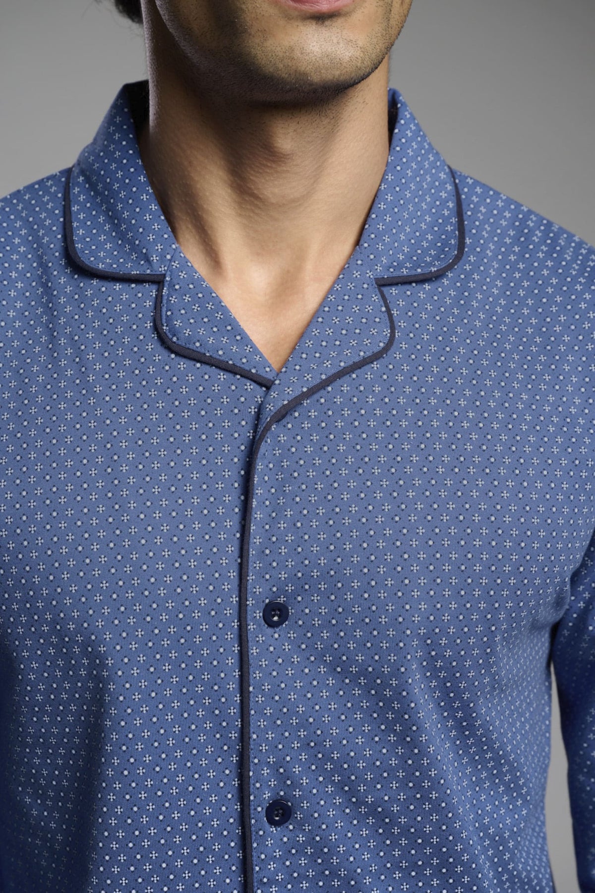 Men's long cotton printed shirt-style pyjamas