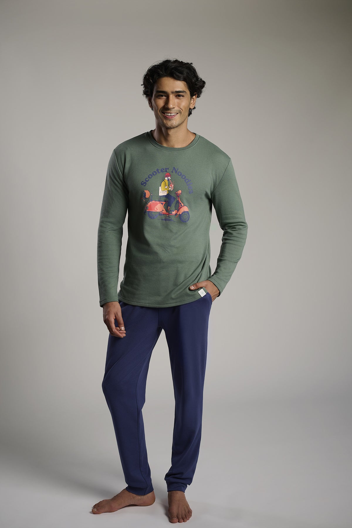 Men's long brushed Scooter Noodles printed pyjamas