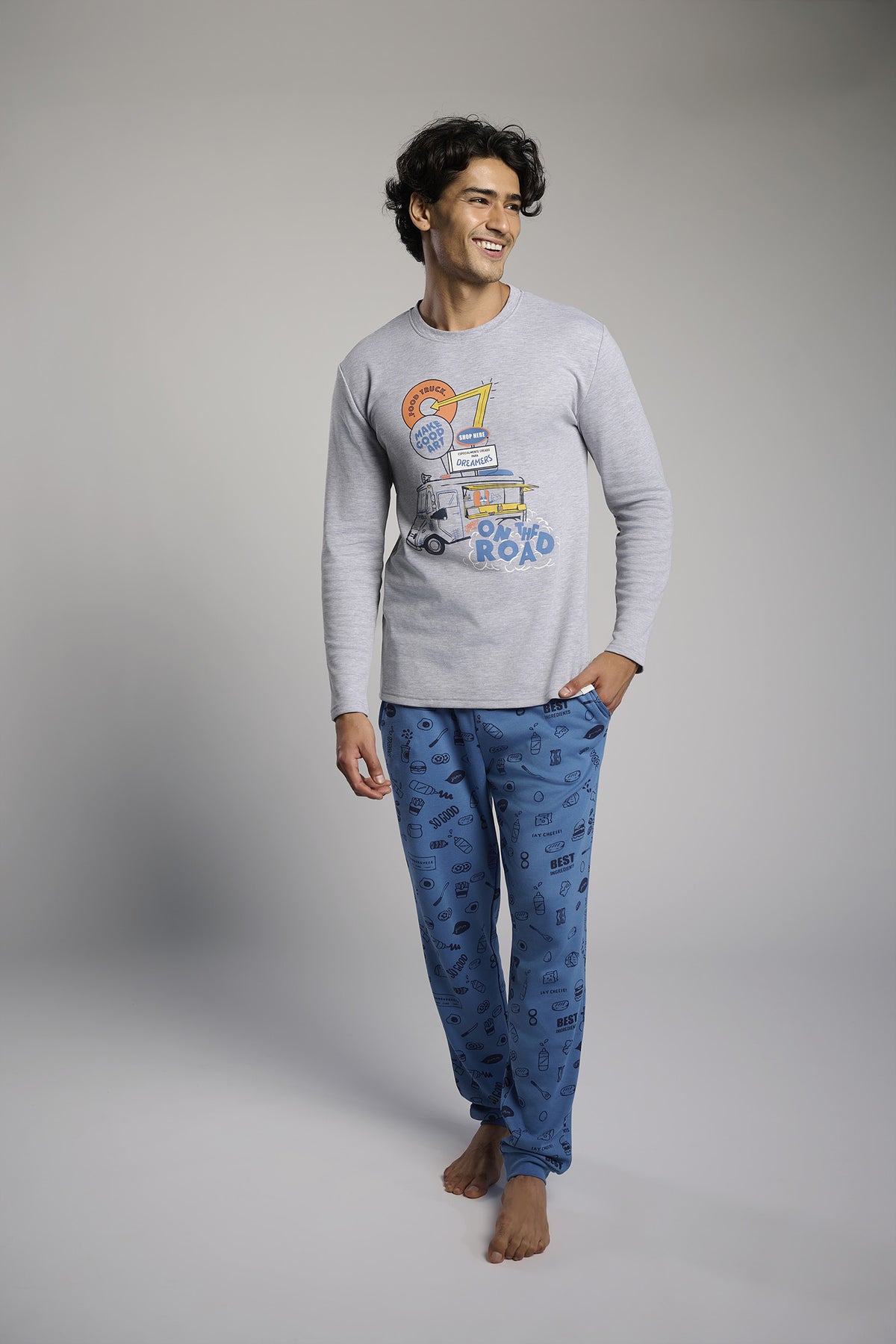 Men's long brushed Food Truck printed pyjamas