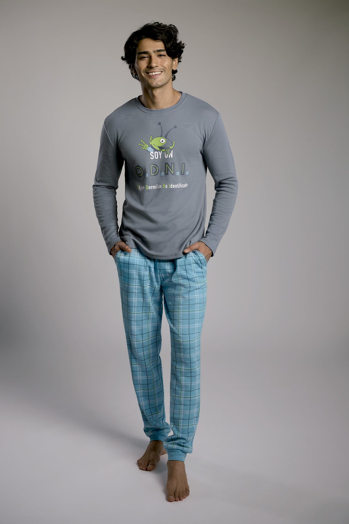 Men's long brushed alien-print ODNI pyjamas