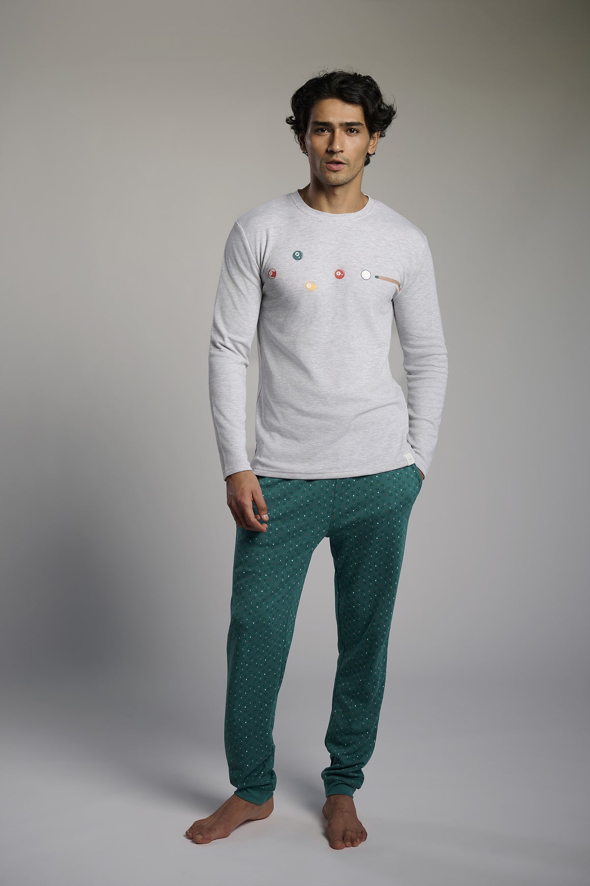Men's long brushed billiards-print pyjamas