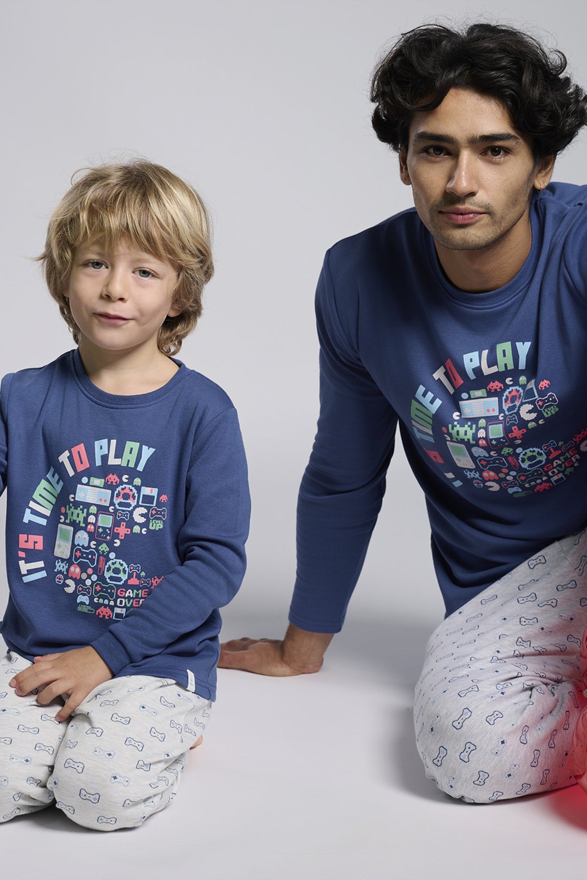 Men's long brushed gamer-print pyjamas