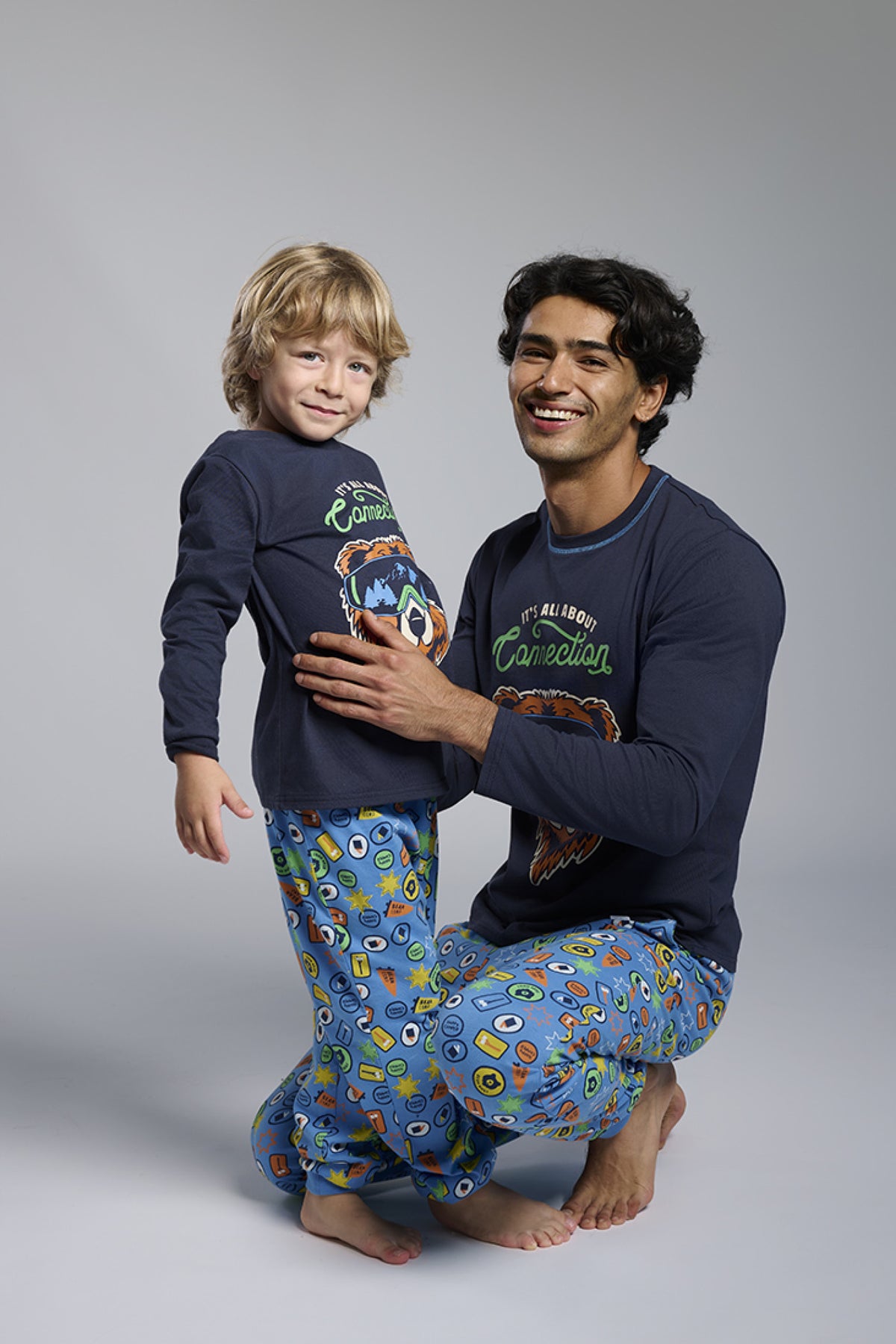 Men's long cotton bear-print It's all about Connection pyjamas