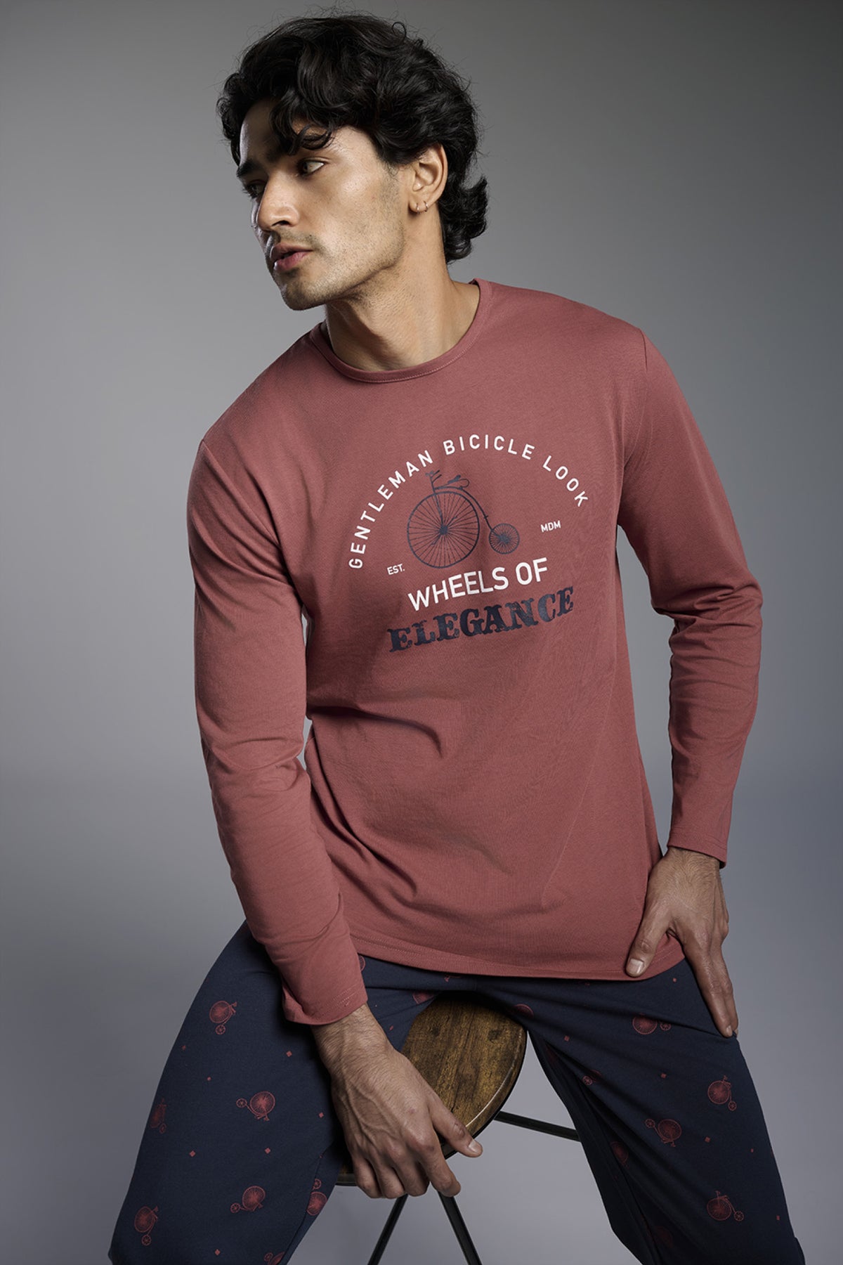 Men's long cotton Gentleman Bicycle Look printed pyjamas