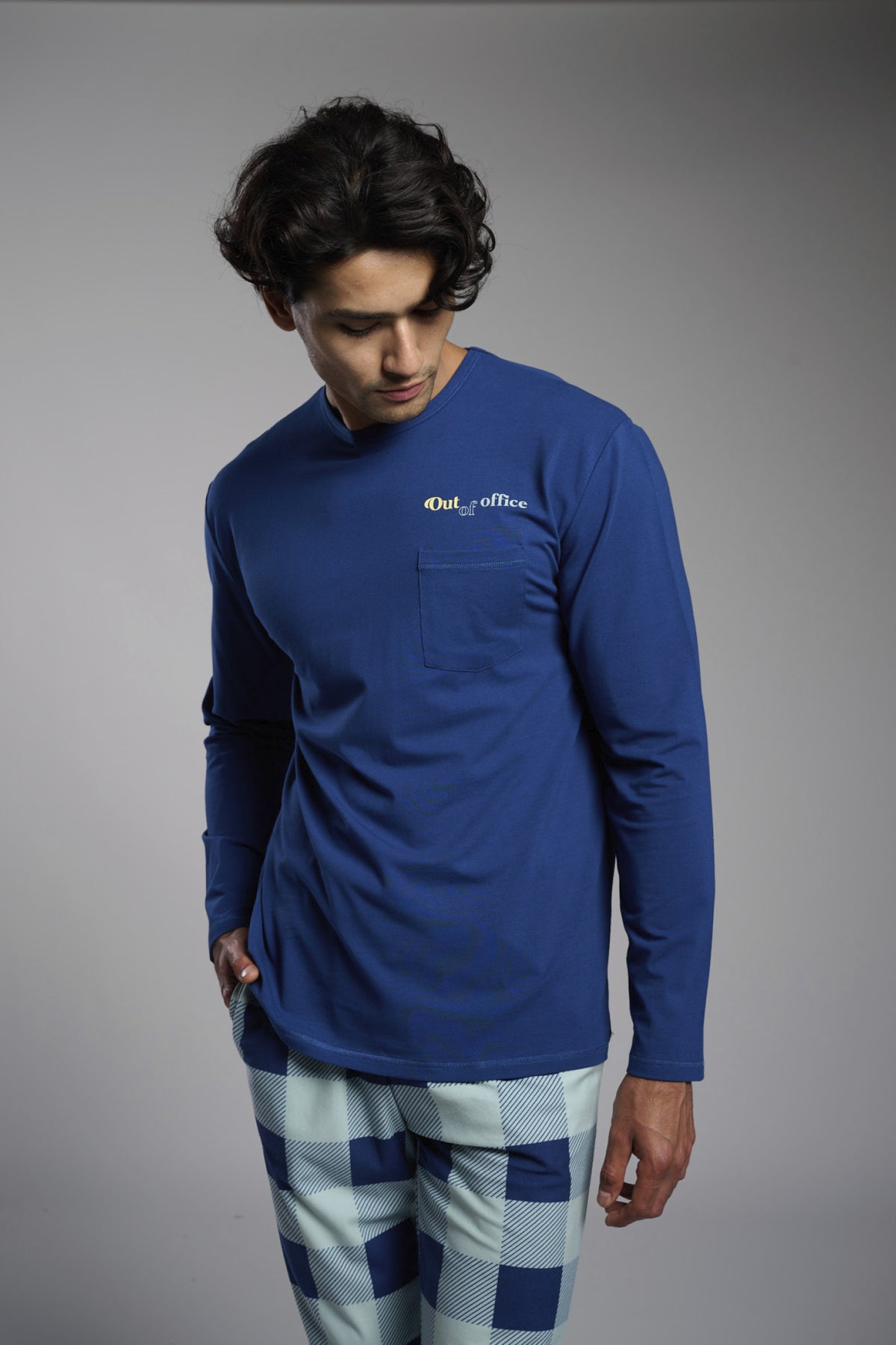 Men's long ultra-soft Out of Office checked pyjamas