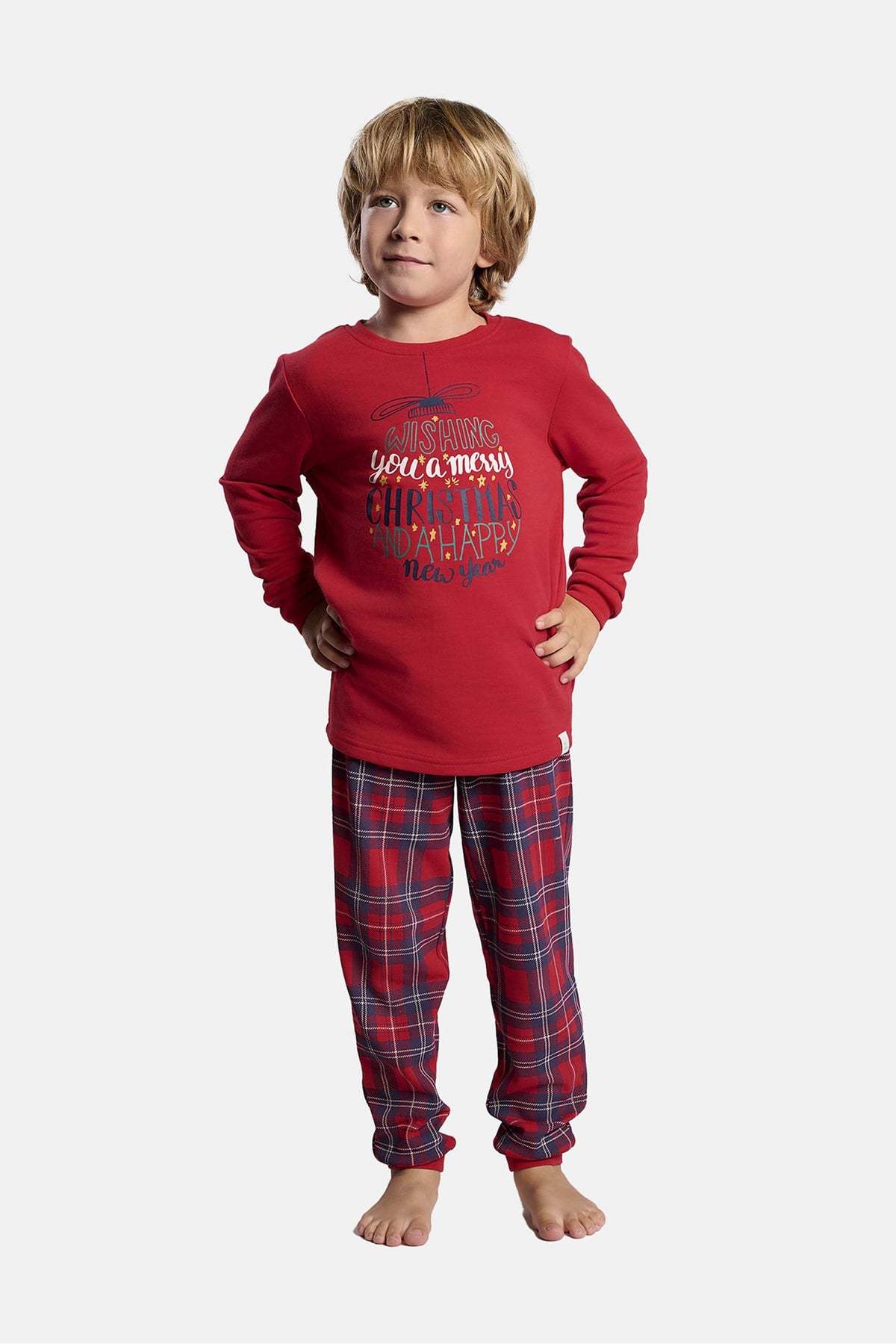 Unisex children's long brushed checked Christmas pyjamas