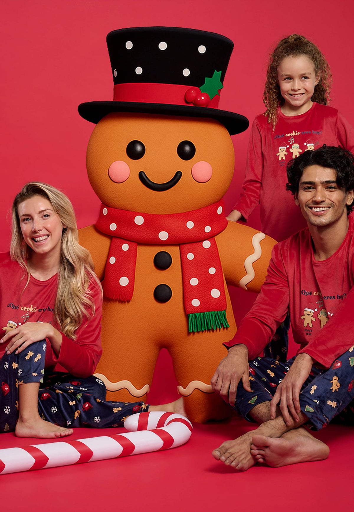 Unisex children's long velvet Christmas gingerbread-print pyjamas