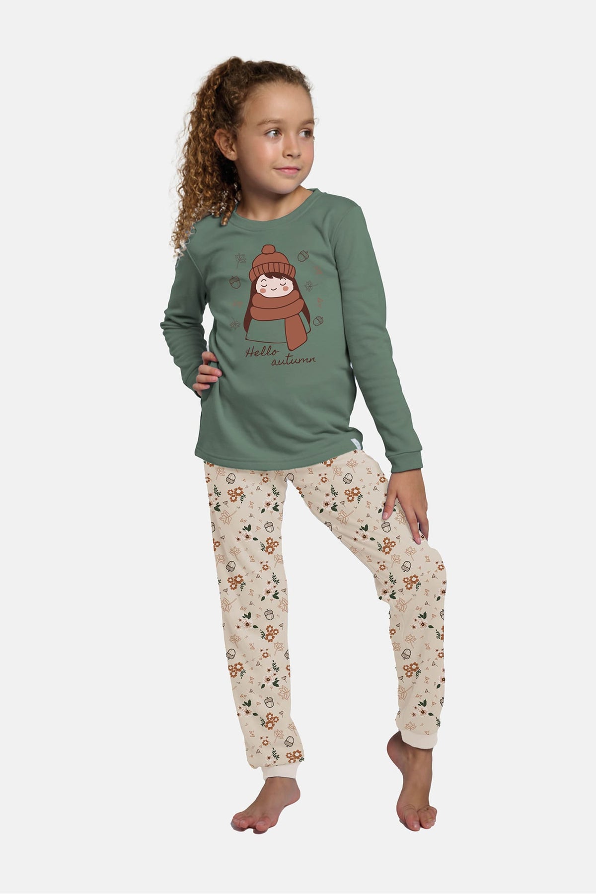 Girls' long brushed Hello Autumn seasonal-print pyjamas