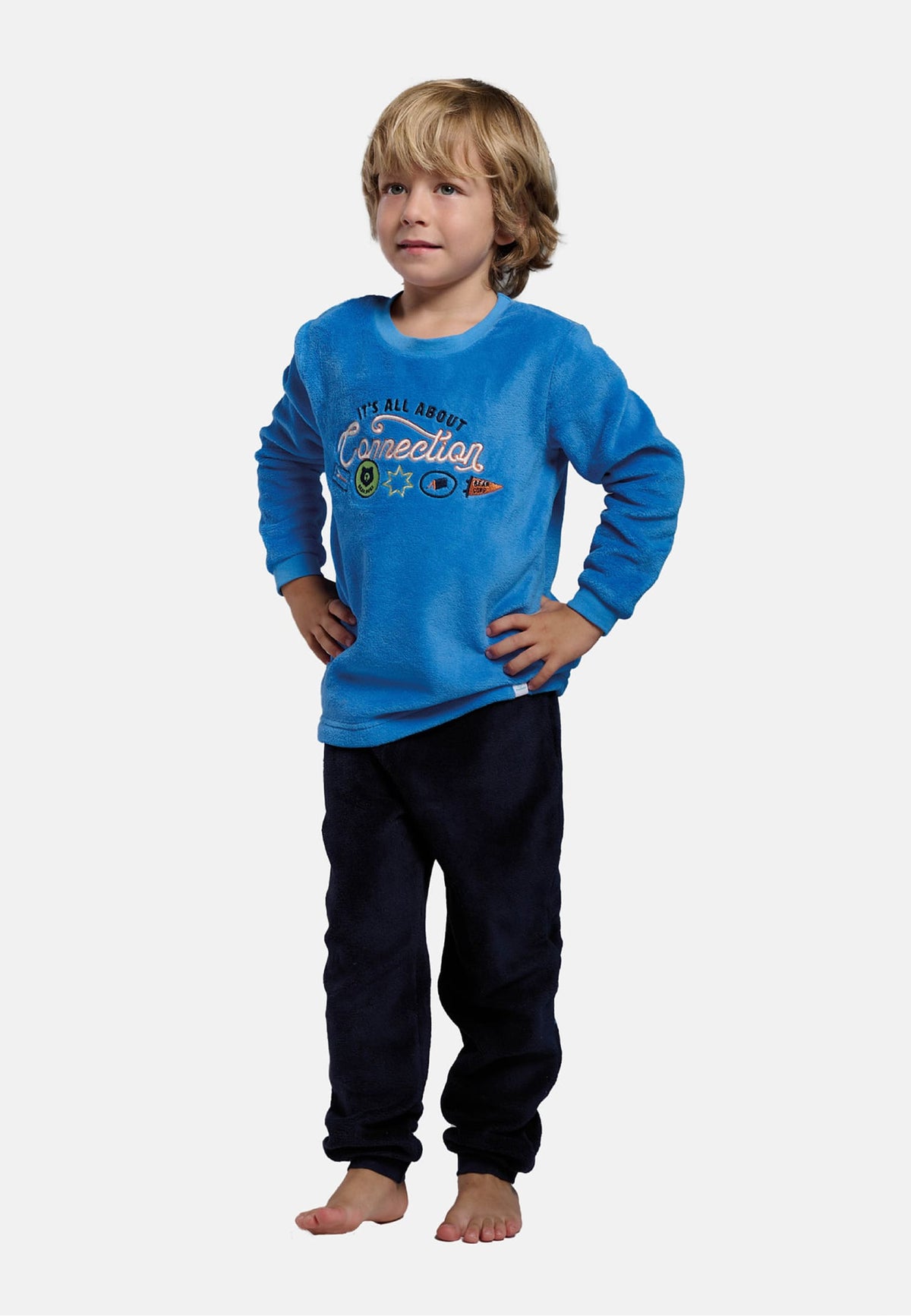 Boys' long coral fleece It's all about connection pyjamas