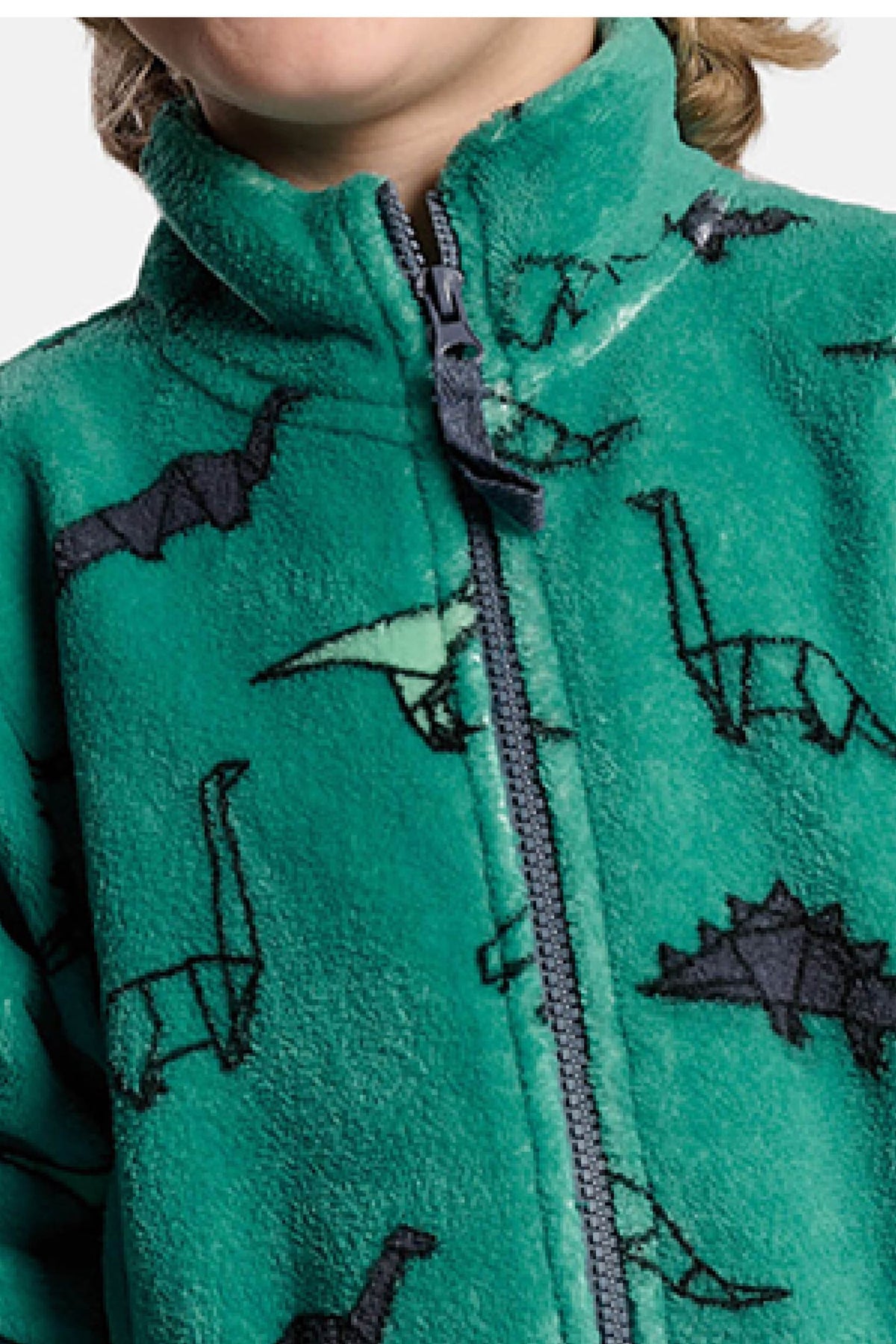 Boys' dinosaur-print coral fleece robe with zip fastening