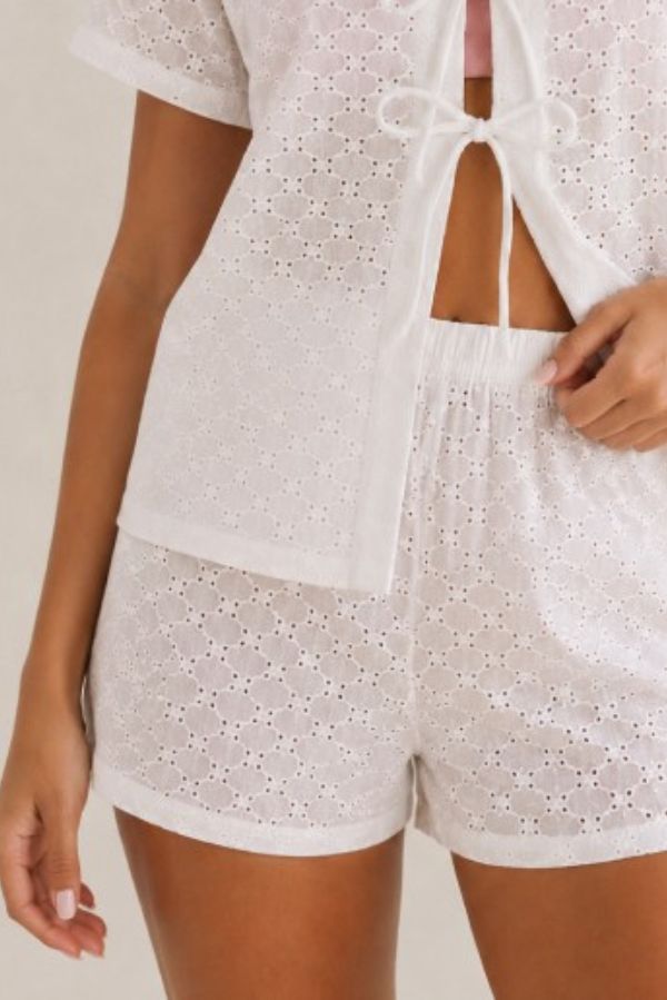 White embroidered cotton shorts