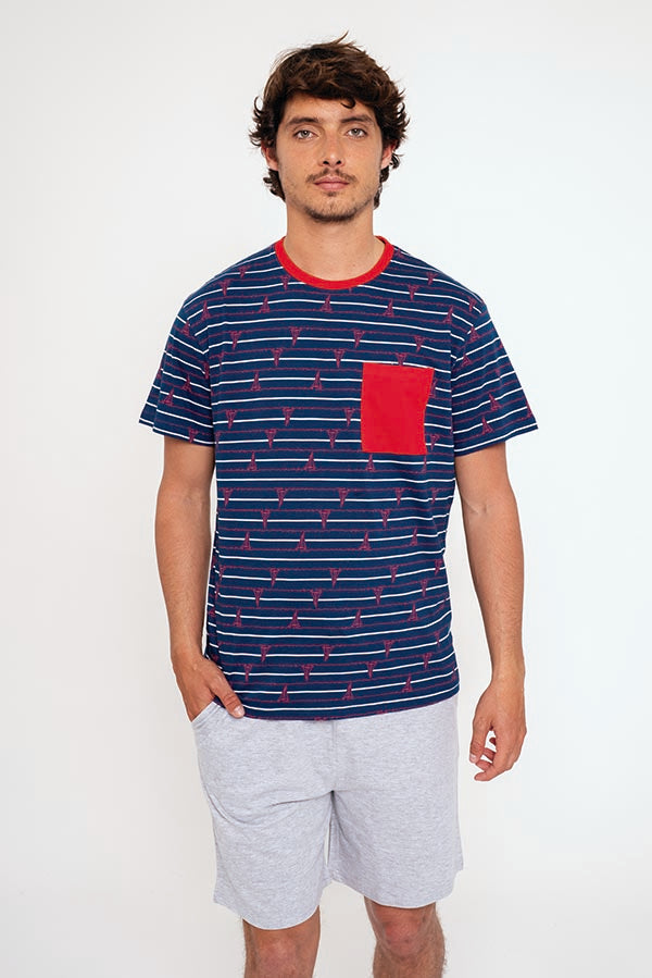 Men's short cotton sailor pajamas with pocket | MUYDEMI