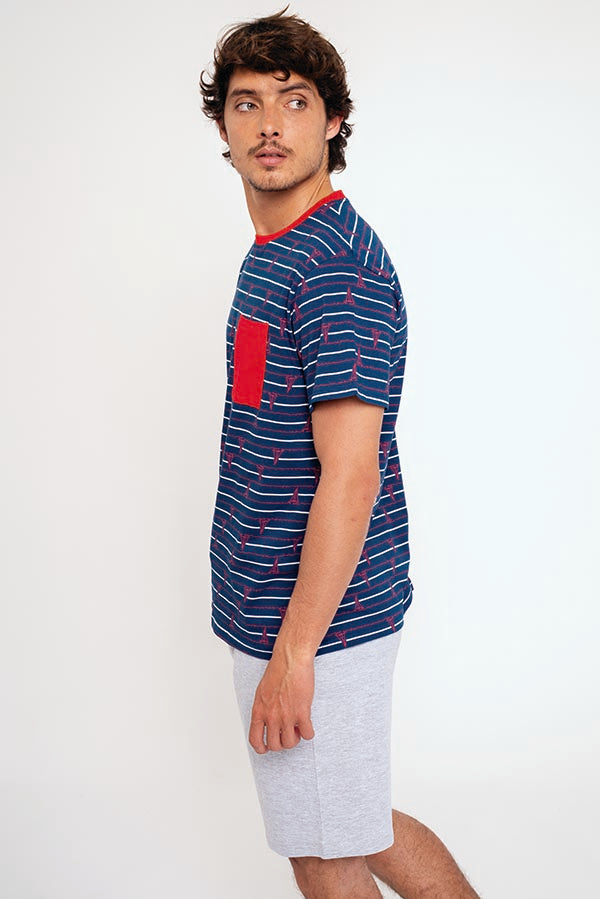 Men's short cotton sailor pajamas with pocket | MUYDEMI