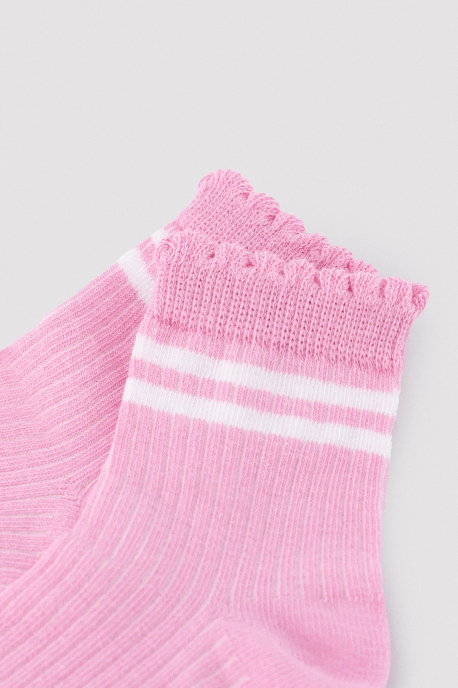 Pack of 3 short socks with curled cuff detail and contrasting stripes