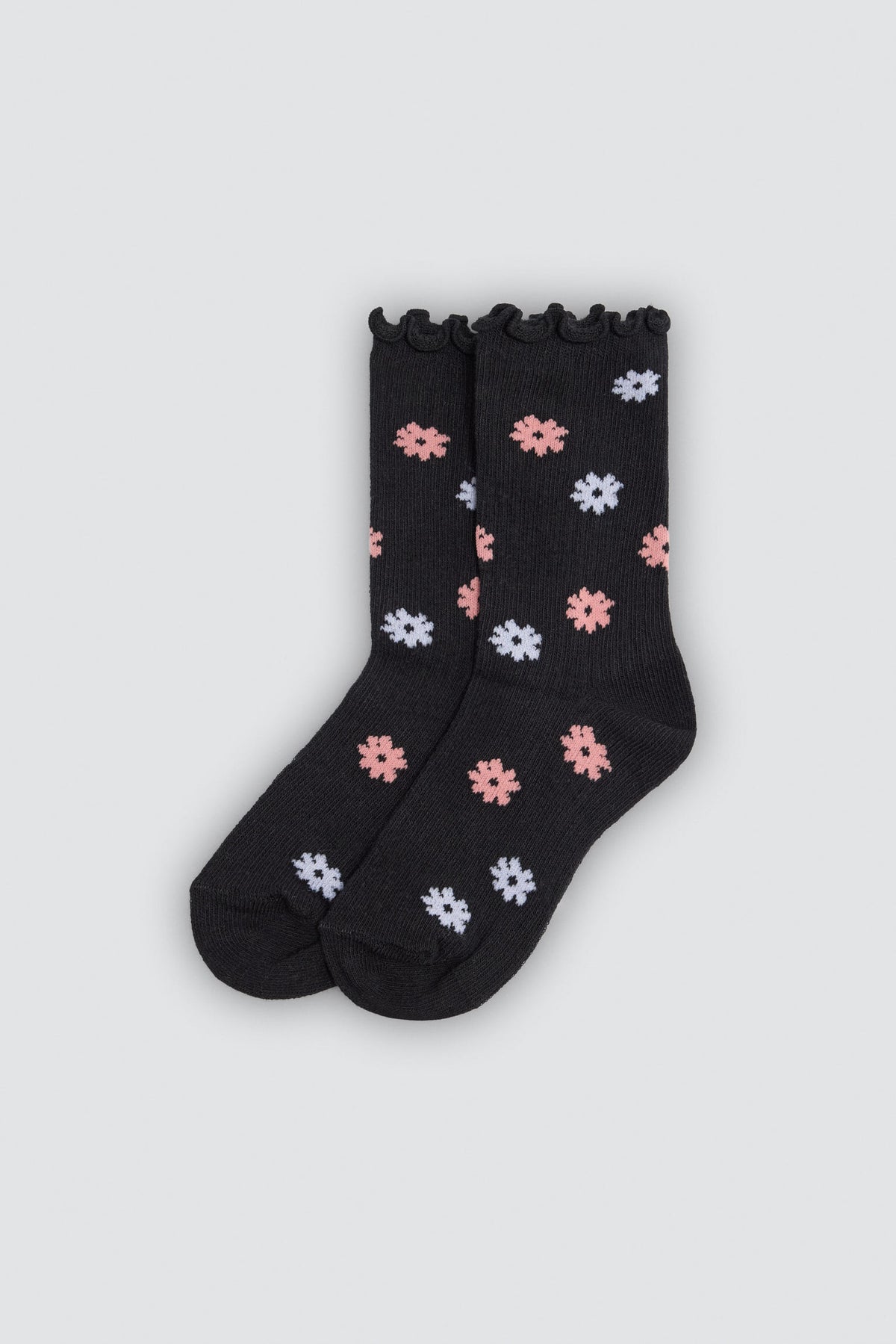 Pack of 4 girls' scalloped-cuff socks with floral print