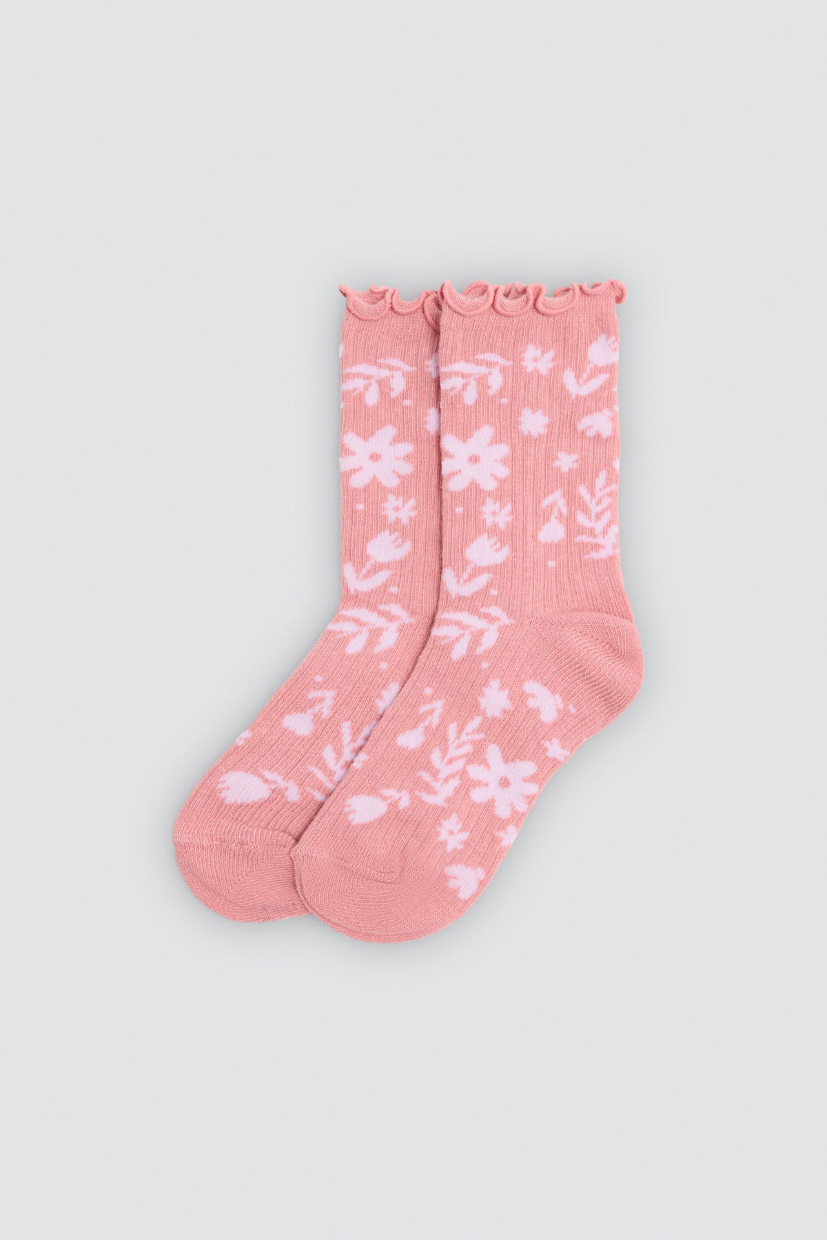 Pack of 4 girls' scalloped-cuff socks with floral print