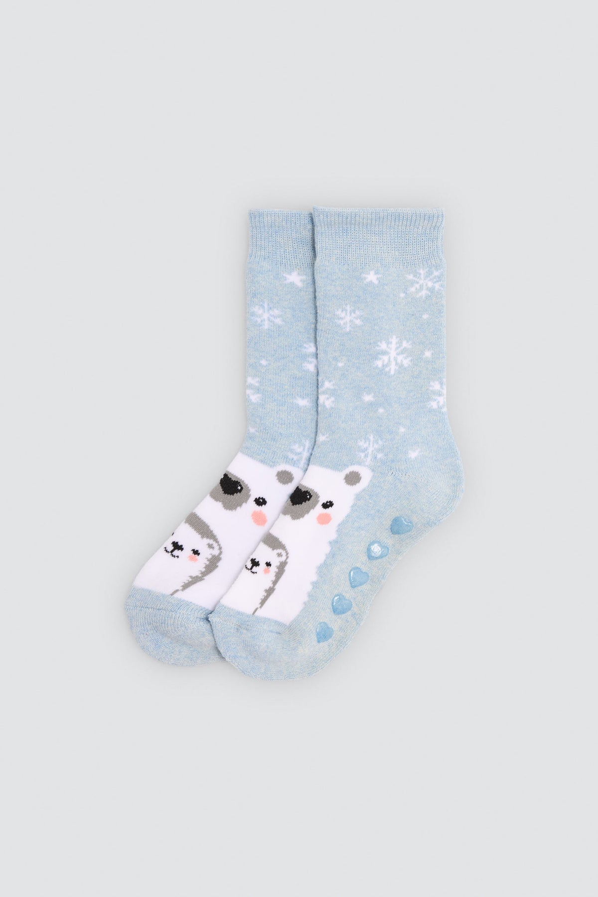 Pack of 3 girls' thermal non-slip socks with bear and penguin prints