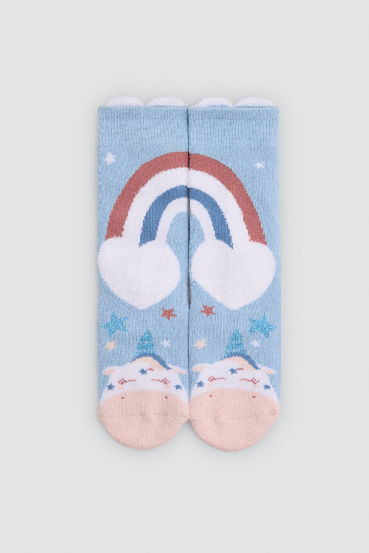 Pack of 3 girls' thermal non-slip socks with unicorn and rainbow prints