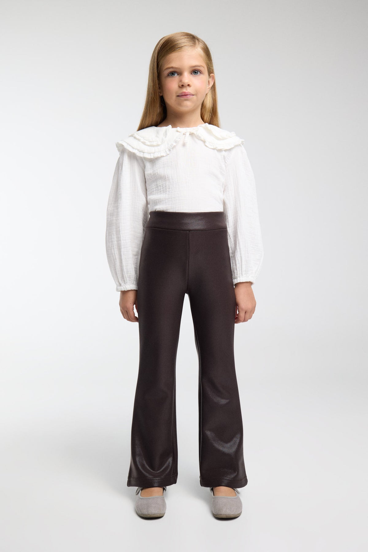 THERMAL Girls' chocolate brushed faux-leather flared trousers
