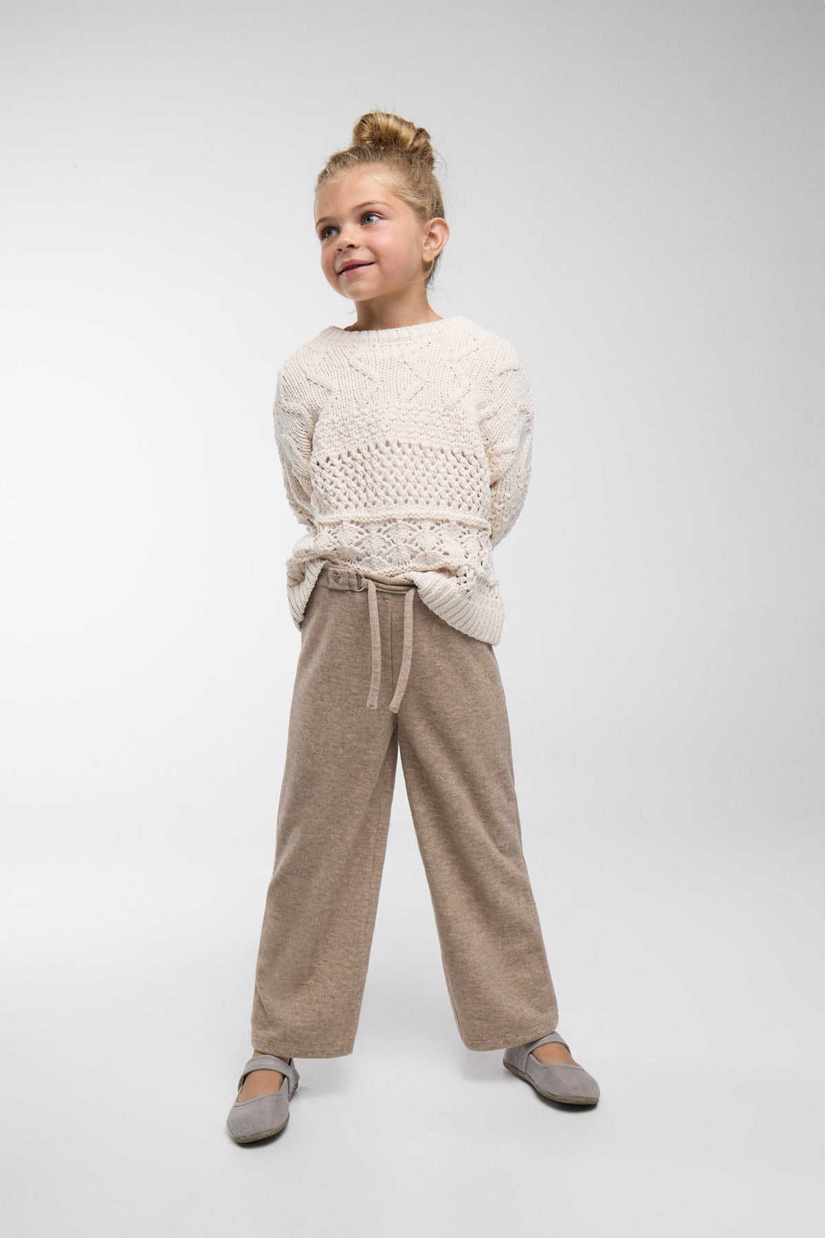 Girls' brown marl wide-leg trousers