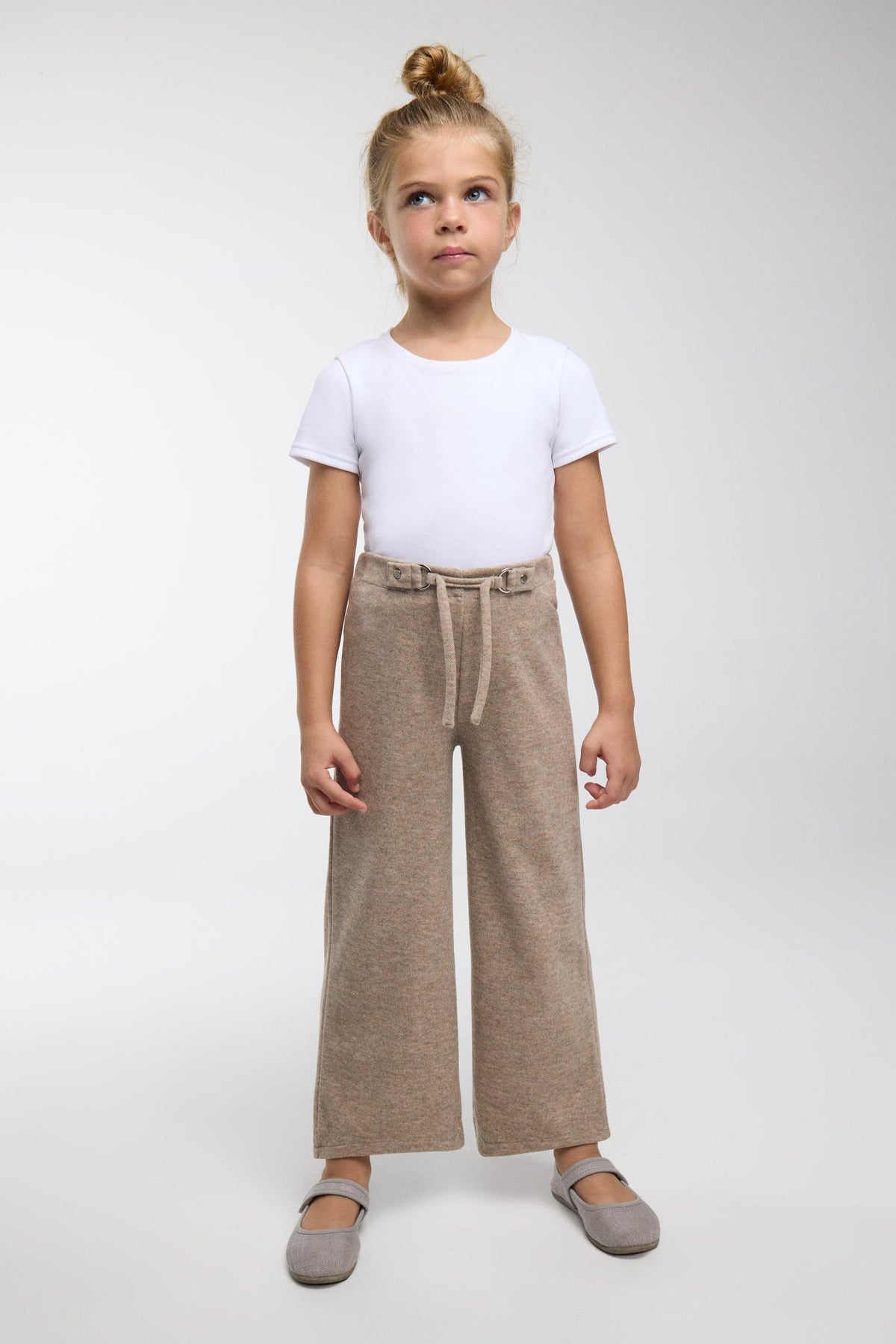 Girls' brown marl wide-leg trousers