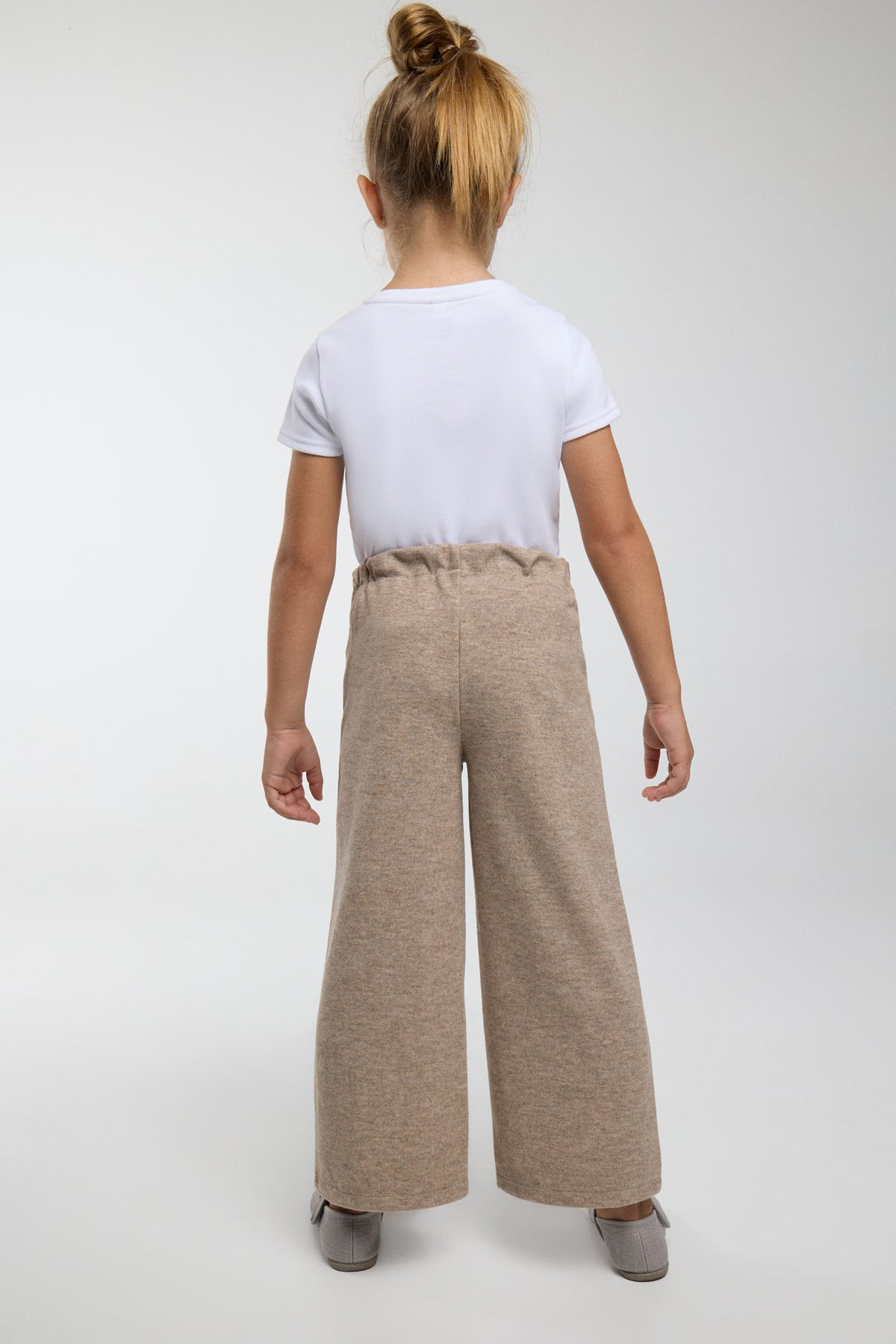 Girls' brown marl wide-leg trousers