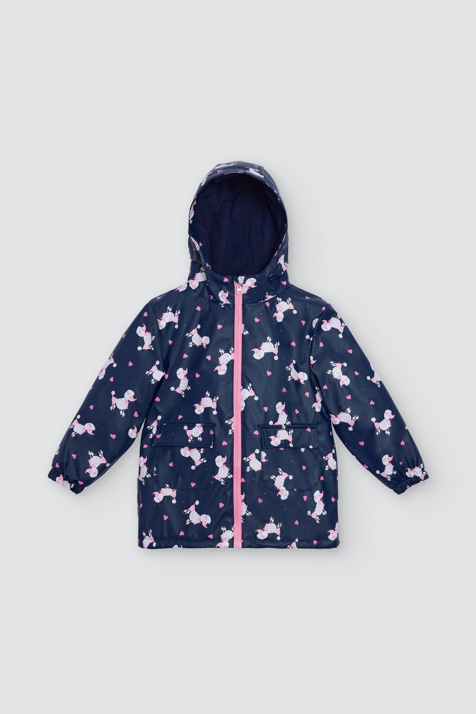 Girls' poodle-print raincoat with fleece lining