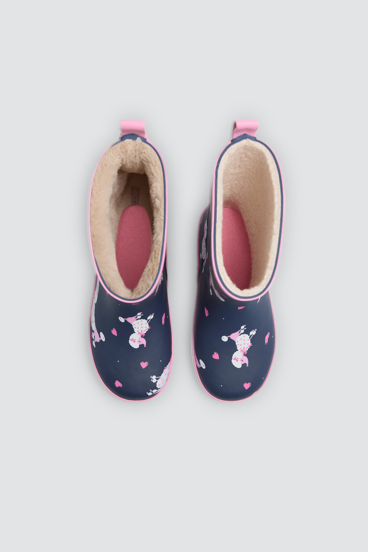Girls' poodle-print wellington boots with sherpa lining