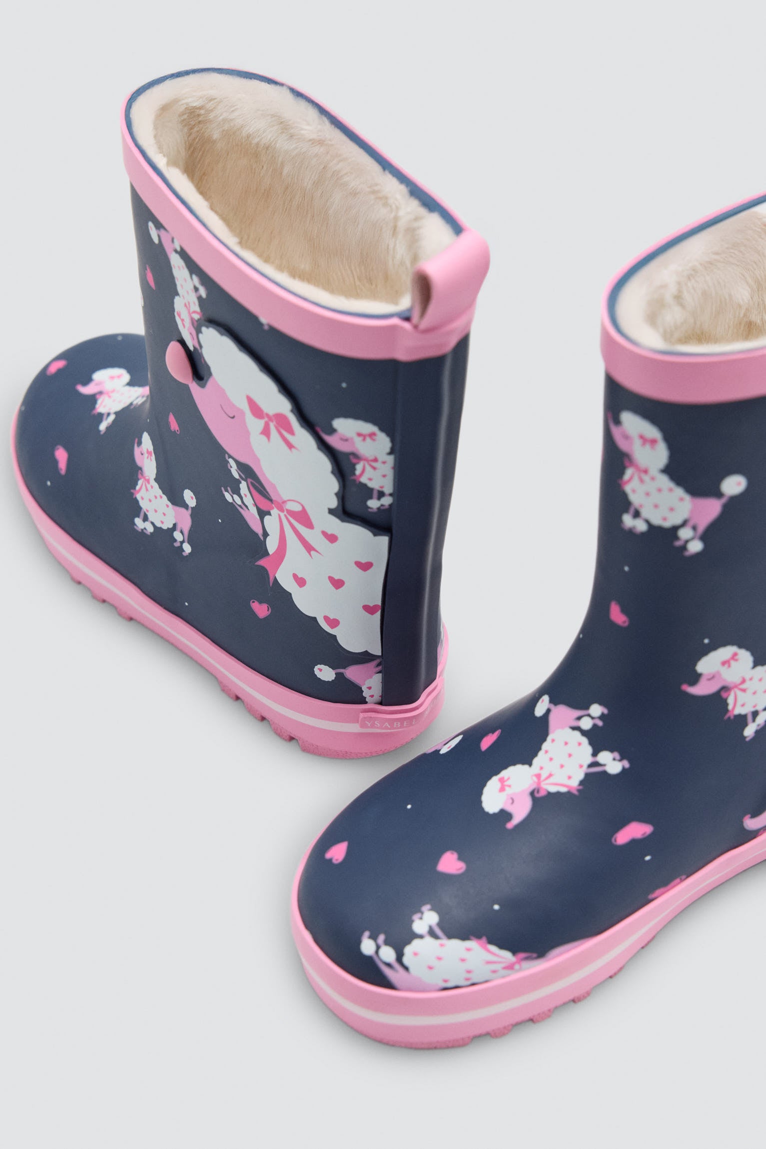 Girls' poodle-print wellington boots with sherpa lining