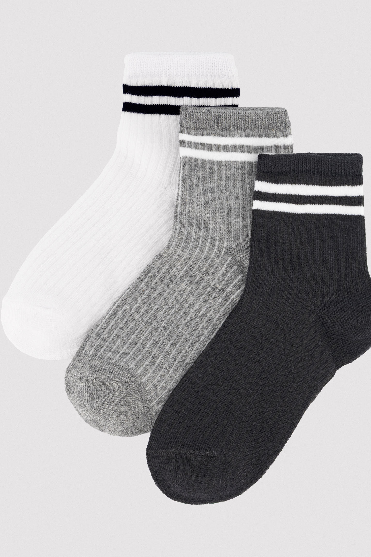 Pack of 3 children's short socks with striped detail
