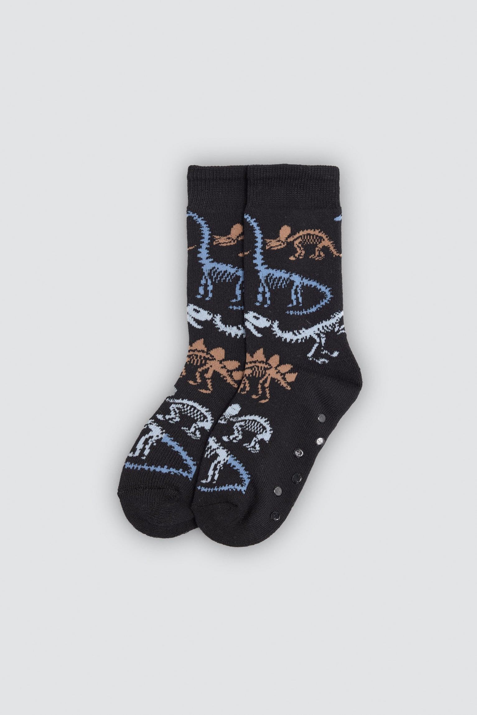 Pack of 3 boys' thermal non-slip socks with dinosaur and footprint prints