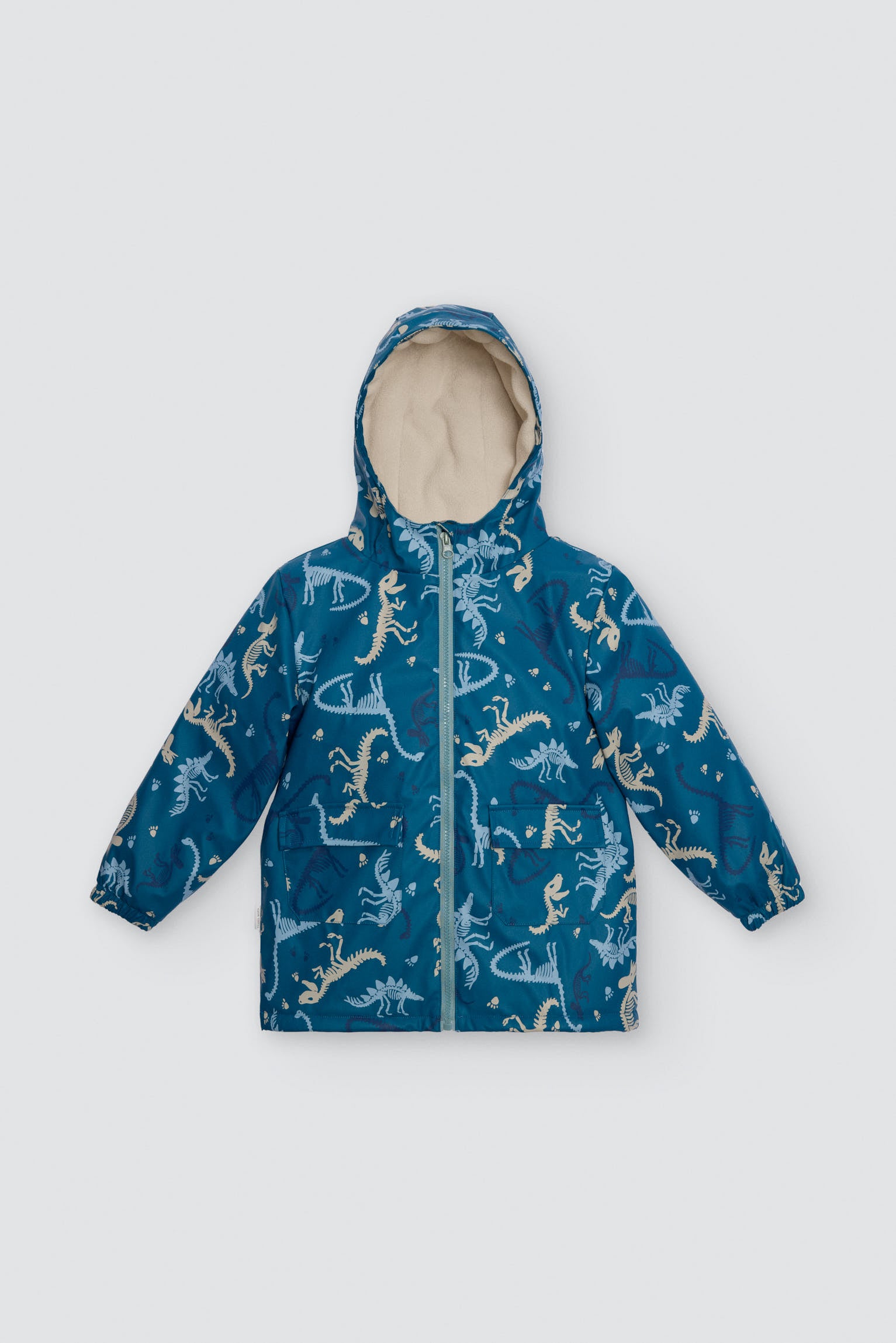 Boys' dinosaur-print raincoat with fleece lining
