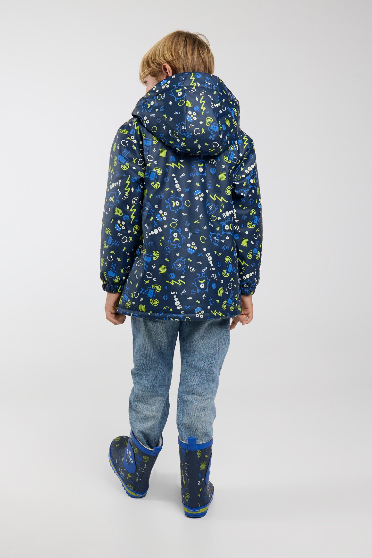 PRE-ORDER Boys' monster-print raincoat with fleece lining