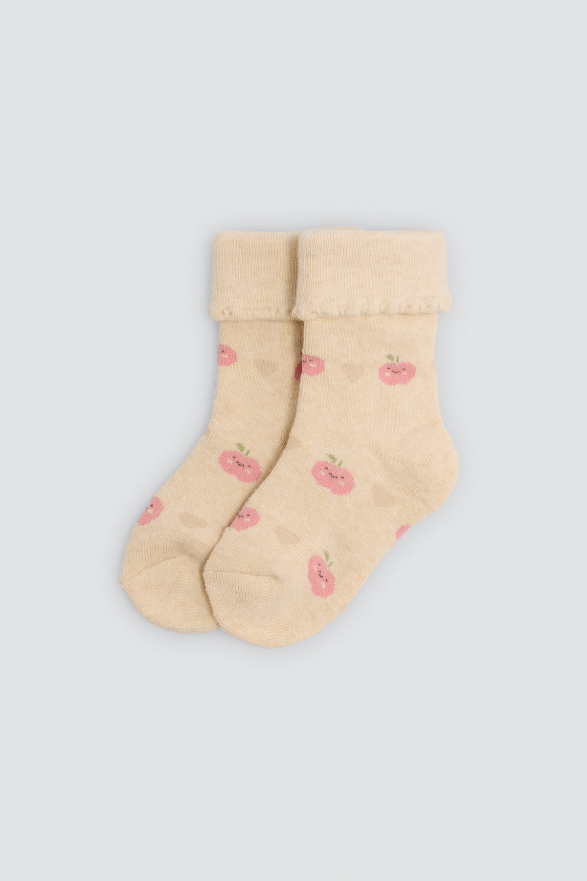 Pack of 4 baby thermal turn-cuff socks with fruit and heart prints