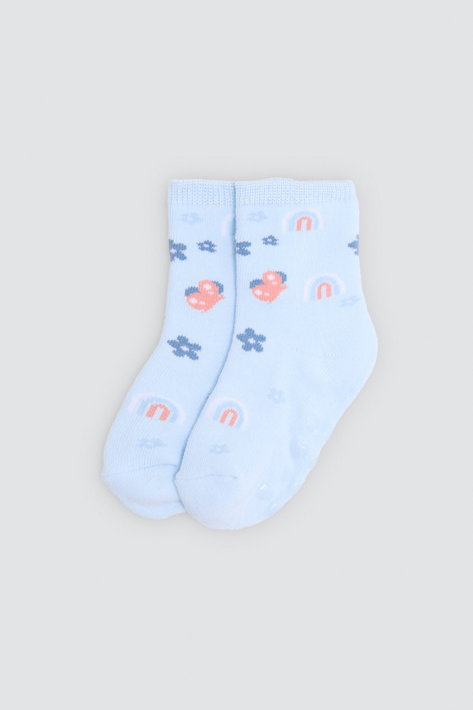 Pack of 2 baby thermal non-slip socks with cat and rainbow prints