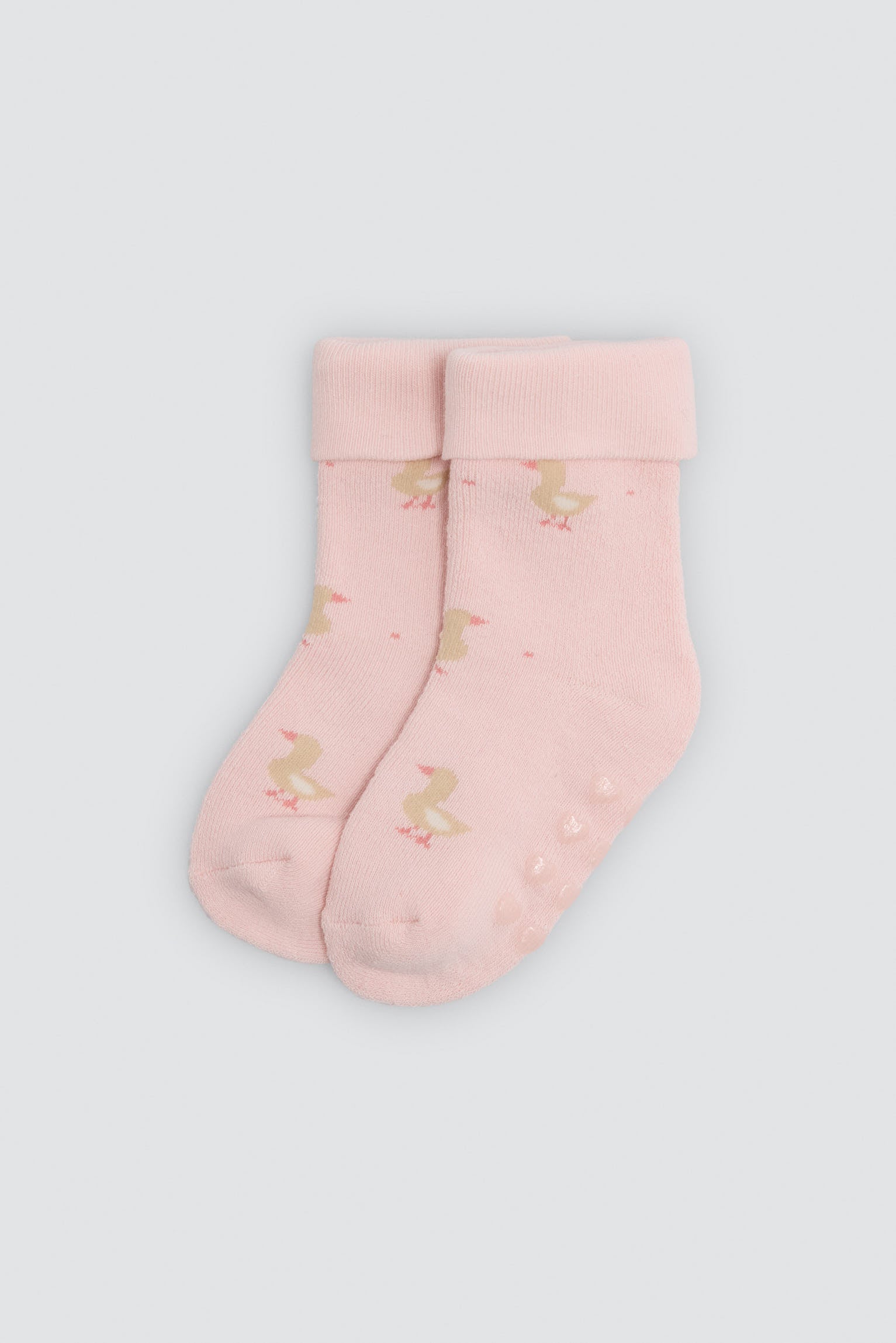 Pack of 4 baby thermal non-slip double-cuff socks with cow and duck prints