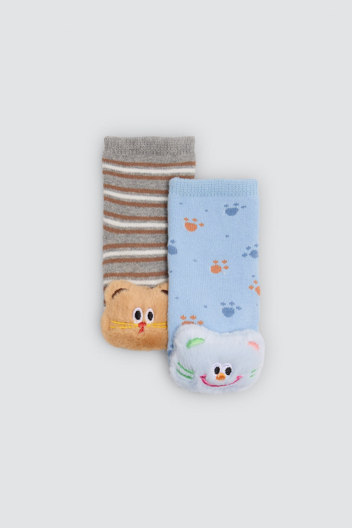 Pack of 2 baby sensory thermal non-slip socks with kittens