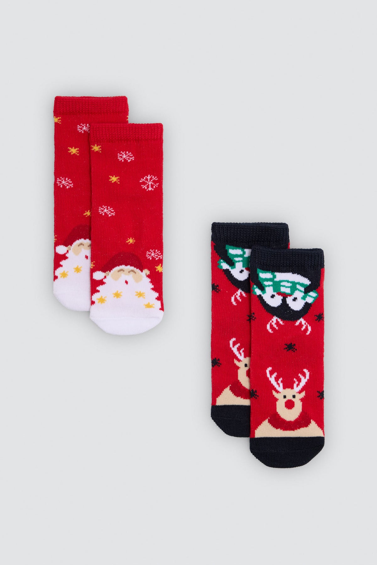 Pack of 2 baby Christmas socks with reindeer and Father Christmas