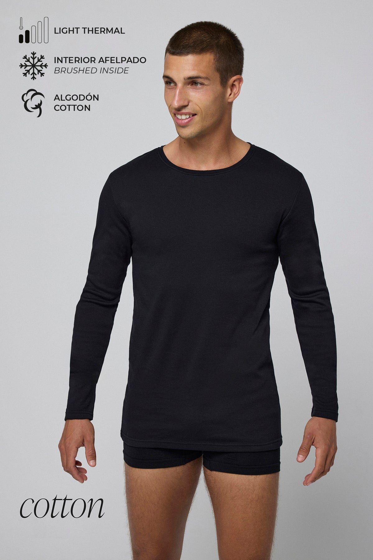 Warm black long sleeve cotton t-shirt