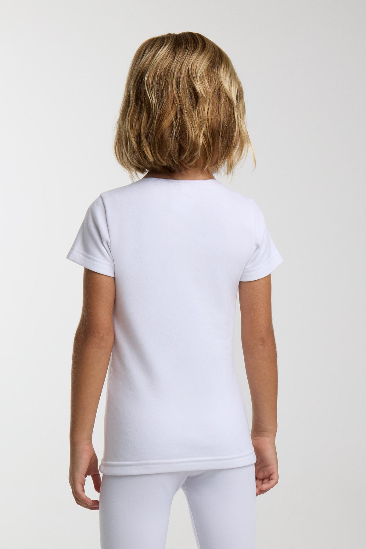 LIGHTWEIGHT THERMAL Children's short-sleeved V-neck t-shirt, white