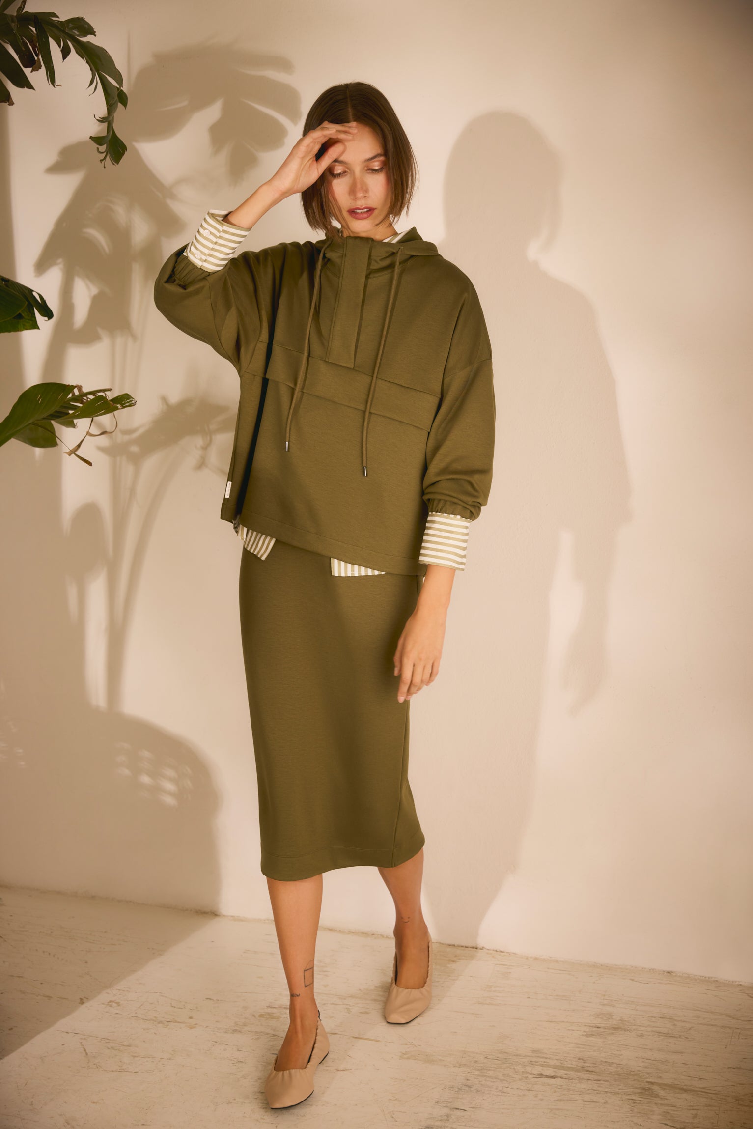 Hoodie & Green Skirt