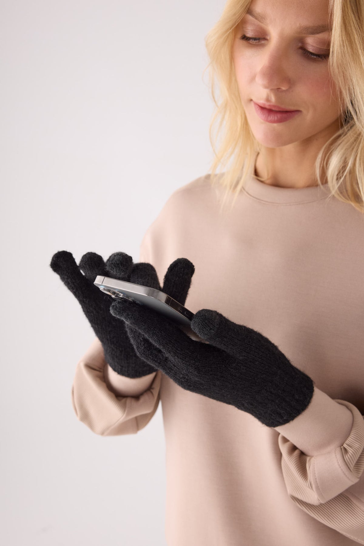 Guantes de punto táctiles mujer negro