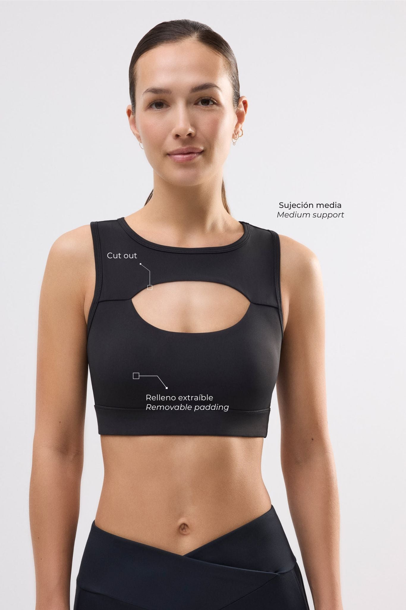 Sports bra with cut-out details, medium support, black